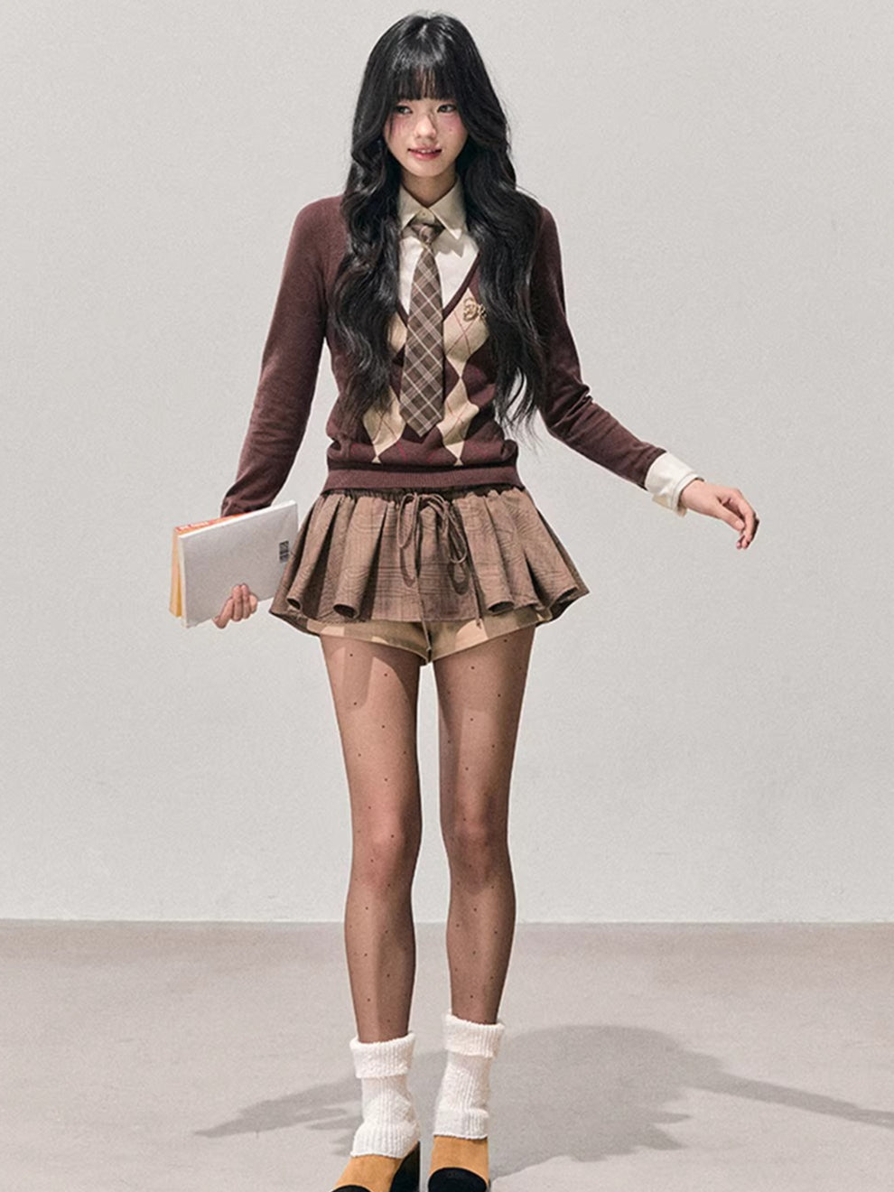 Two-in-One American Argyle Knit Sweater