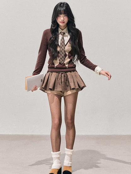 Two-in-One American Argyle Knit Sweater