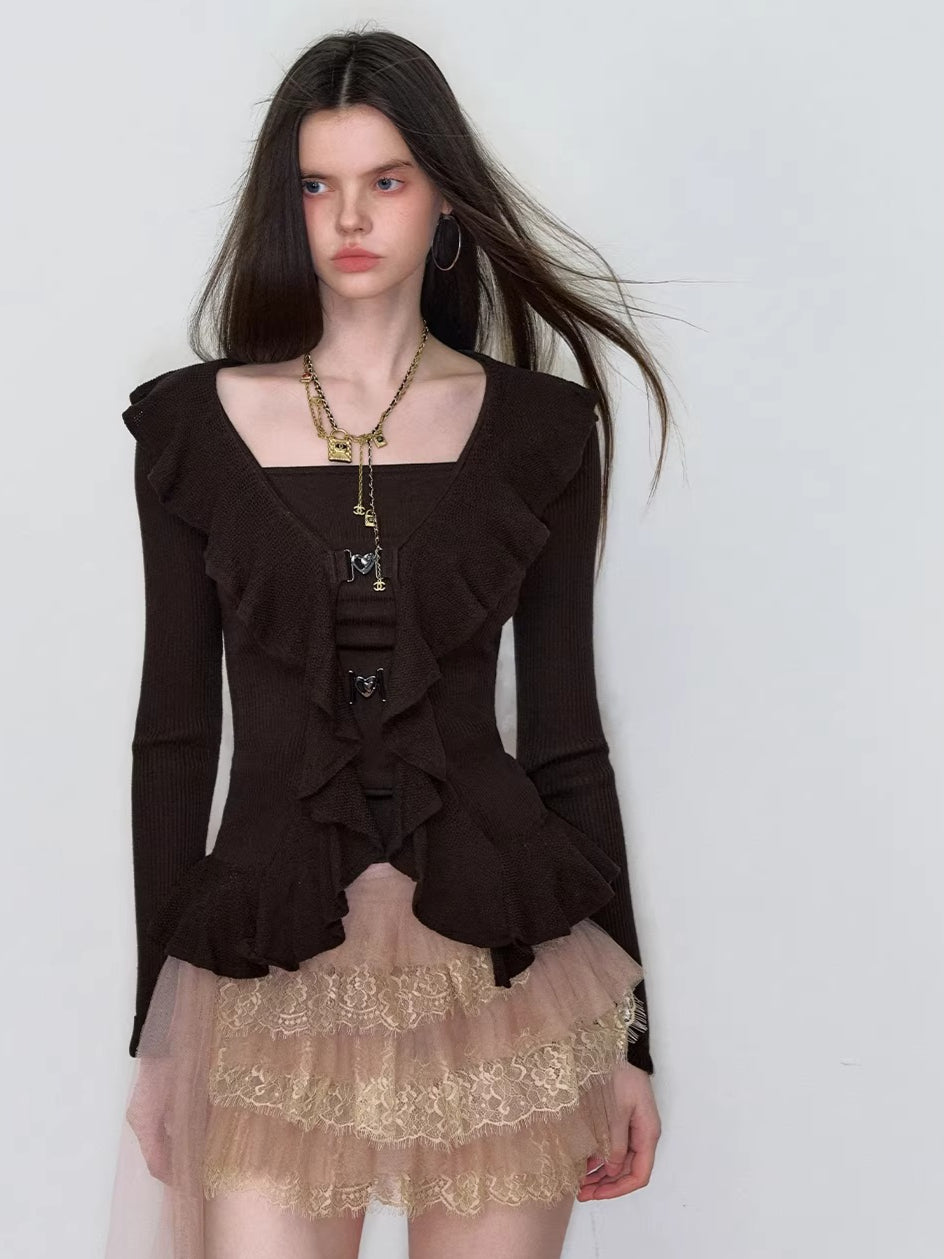 Faux Ruffle Detail Layered Knit Top