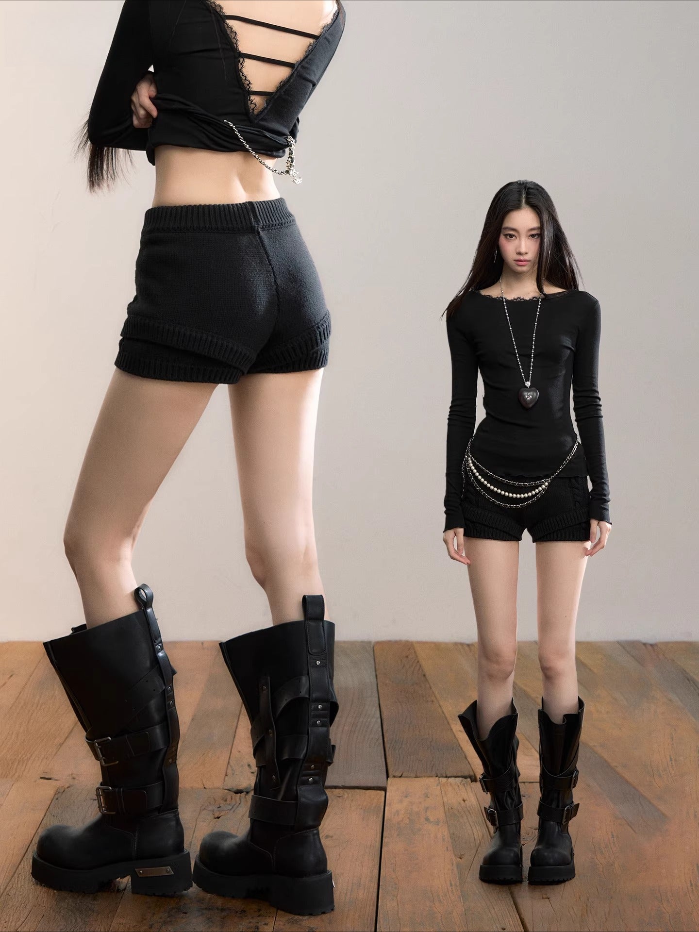 Textured Knit High-Waist Shorts