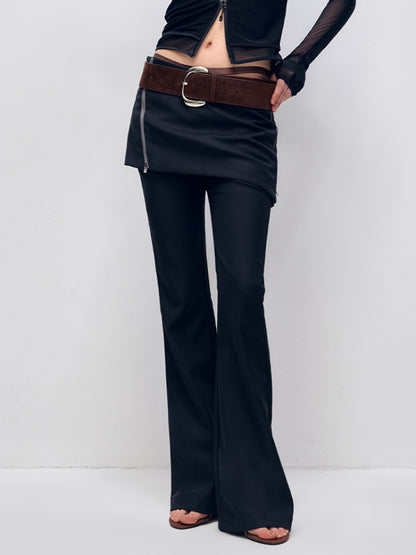 Color Block Asymmetrical Zipper Flared Skirt Pants