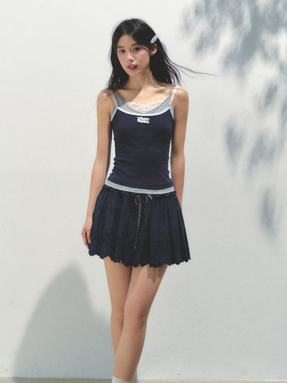 Fake Three-piece Lace Shell Logo Camisole T-shirt - CHINASQUAD