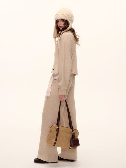 Waffle Knit V-Neck Pullover &amp; Tank Top &amp; Wide-Leg Pants Set