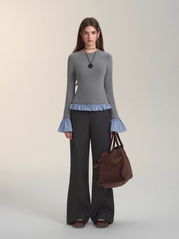 Dark Gray Studded Pleated Flared Pants