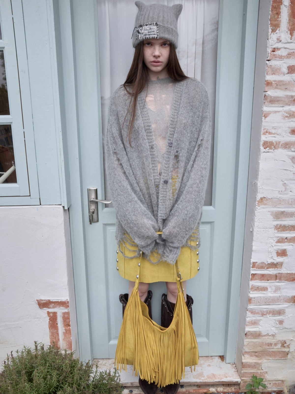 Mohair Star Cutout Slouchy Knit Cardigan