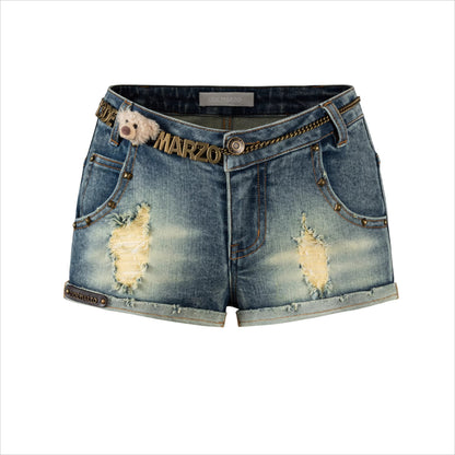 Metal Chain Low-Rise Denim Hot Shorts