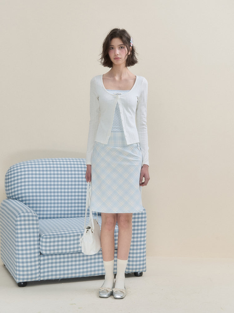 Pink &amp; Blue Plaid A-line Skirt 