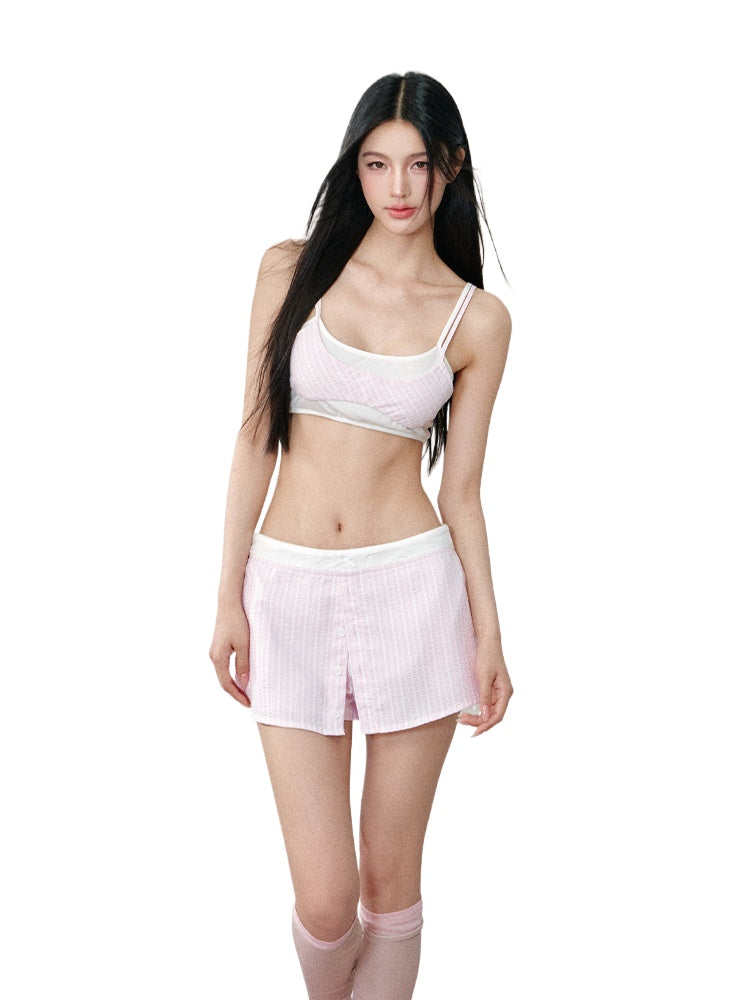 Fake Two-Piece Slip Tank Top &amp; Shorts Set