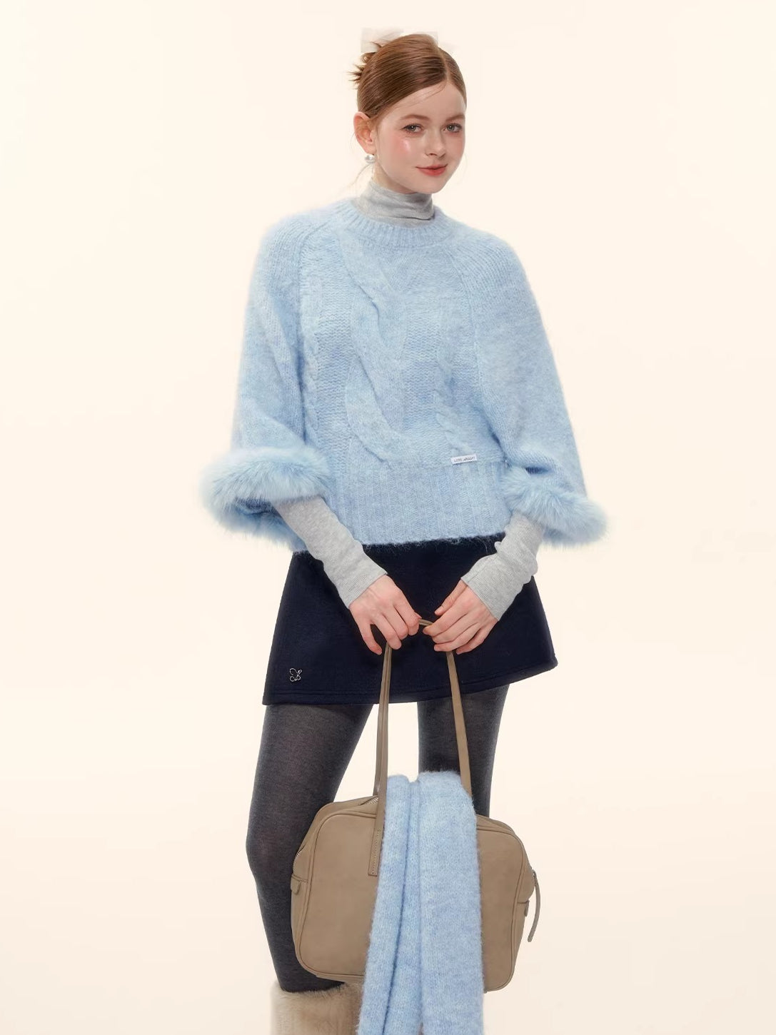 Wool-Blend Cable-Knit Batwing Scarf Sweater