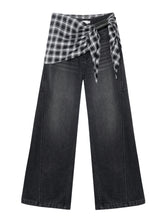 Checked Panel Tie-Waist Jeans - CHINASQUAD