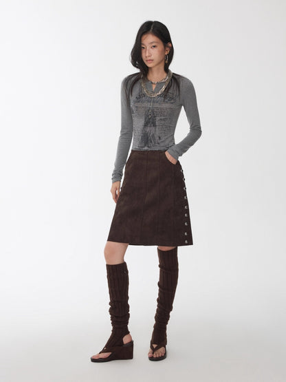 Henley Animal-Print Knitted Long Sleeves T-Shirt