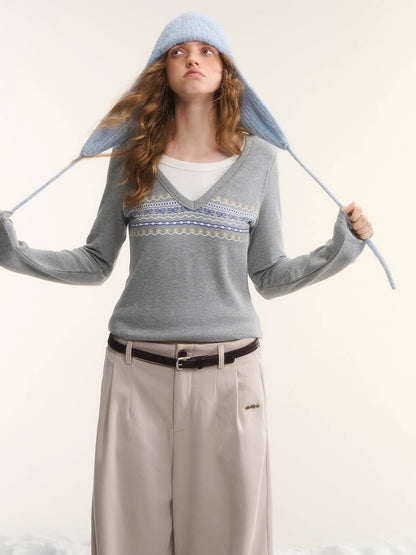 Contrast-Layered Long-Sleeve Tee