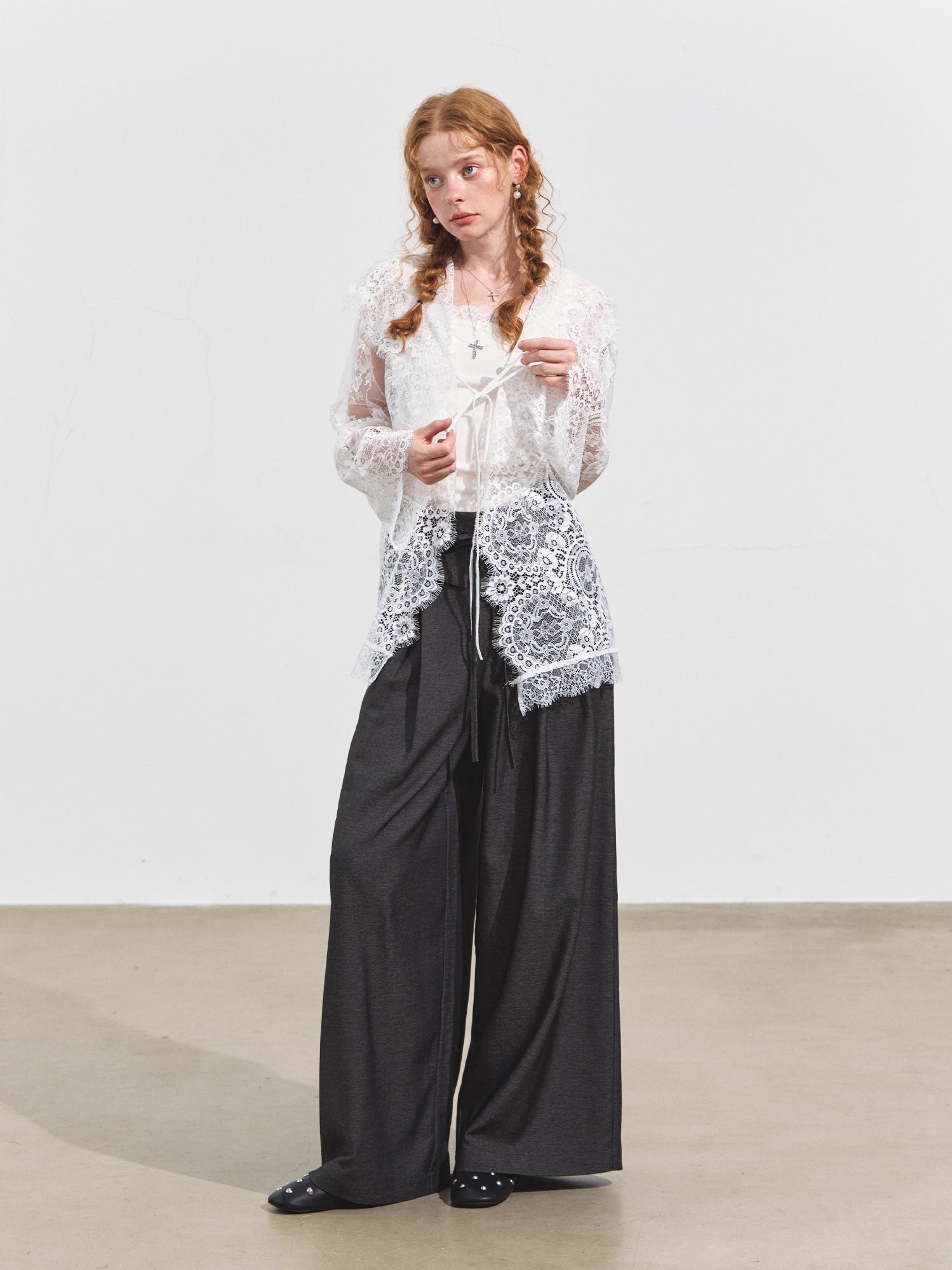 Hooded Lace Panel Overlay Blouse