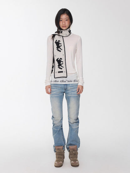 Basic Round-Neck Letter Print Semi-Sheer T-Shirt