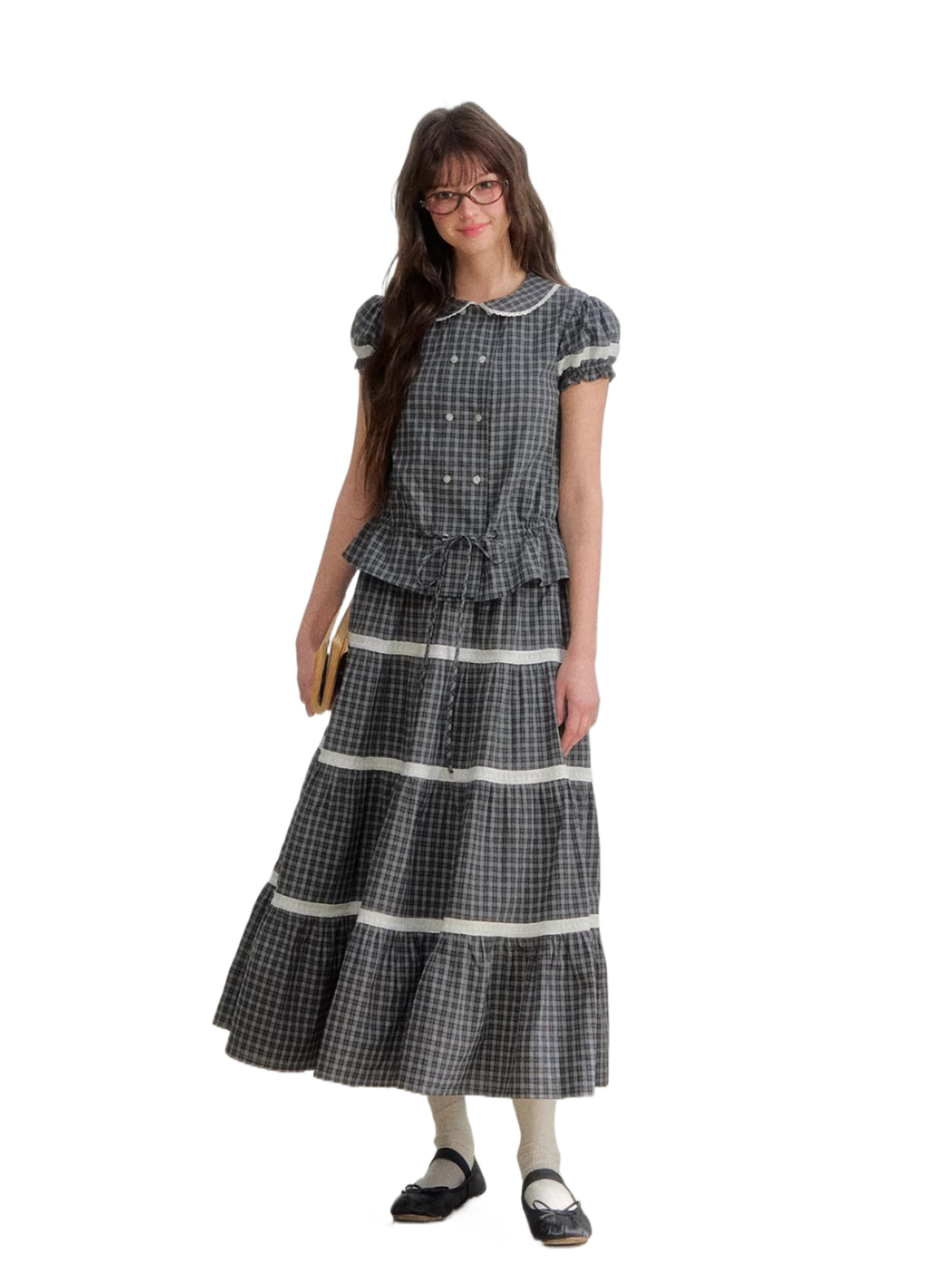 Vintage Plaid Floral Girl Two-Piece Set