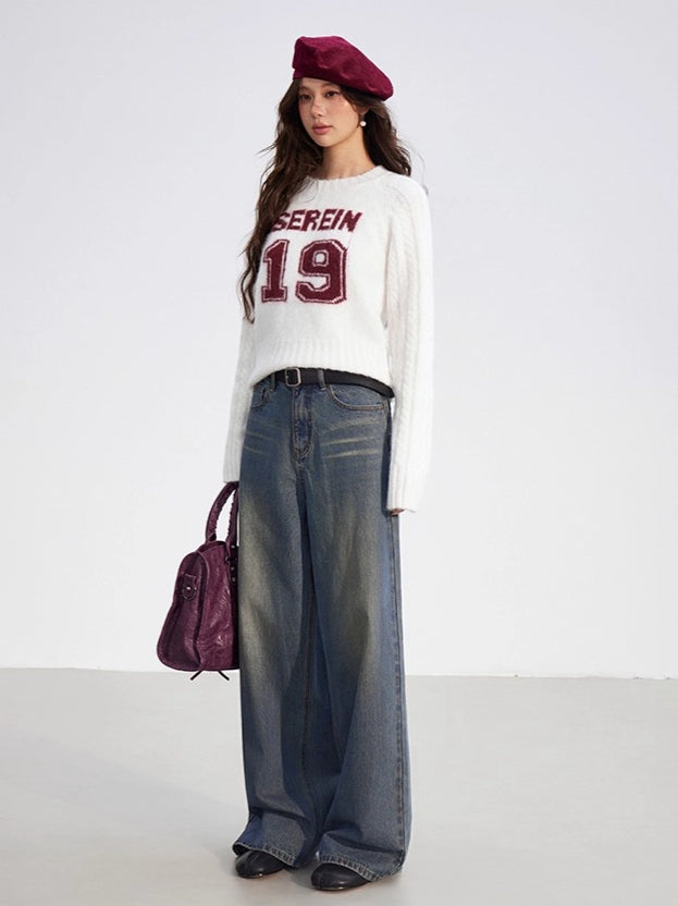 Contrast Cable Knit Wool Crewneck