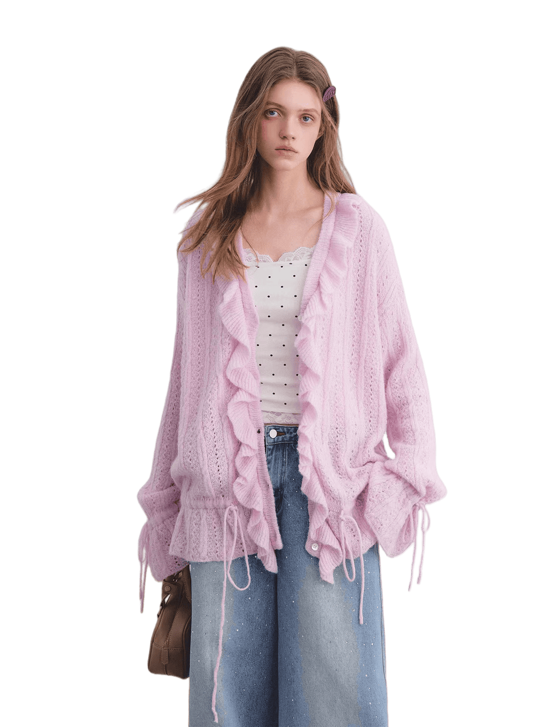 Wool Mohair Drawstring Waist Cardigan