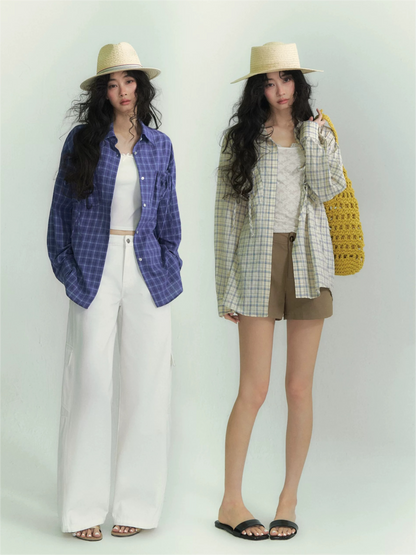 Drawstring Pocket Plaid Shirt