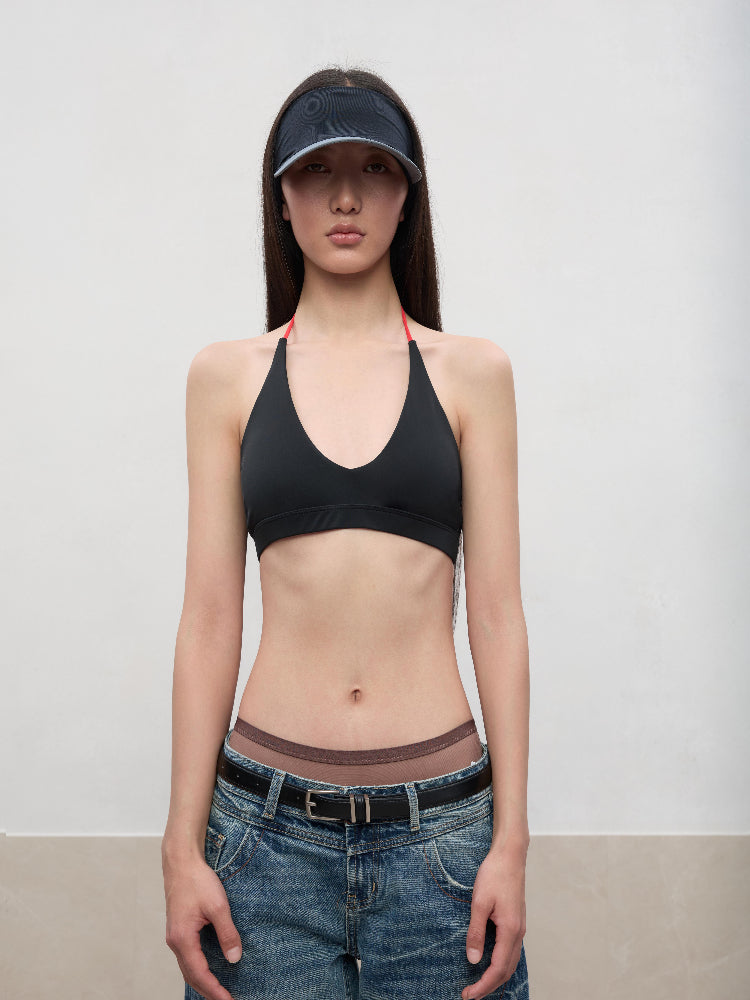 Layered Color Blocking U-Neck Halter Vest