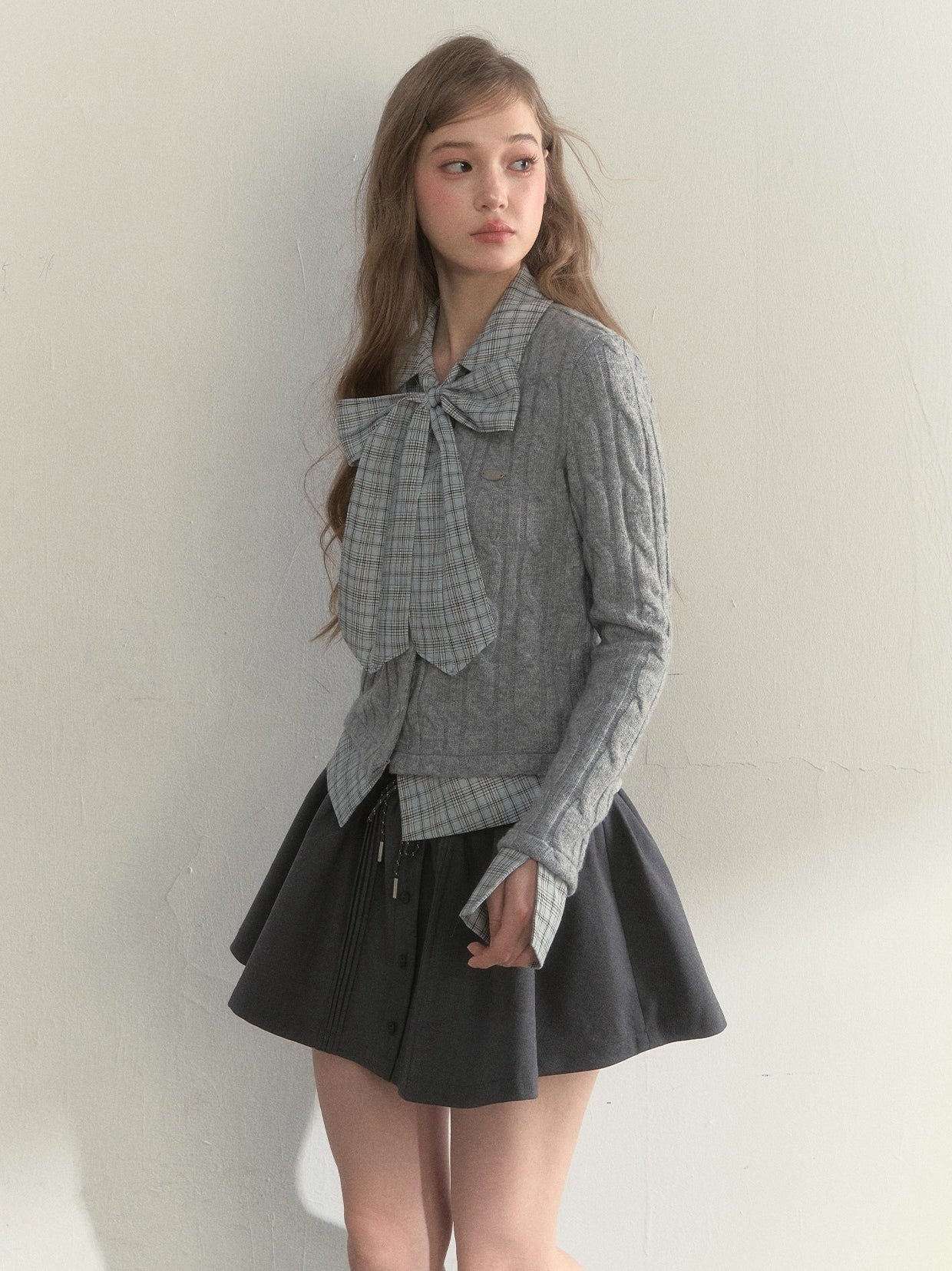 Retro Bow-Tie Preppy Layered Cable Knit Cardigan