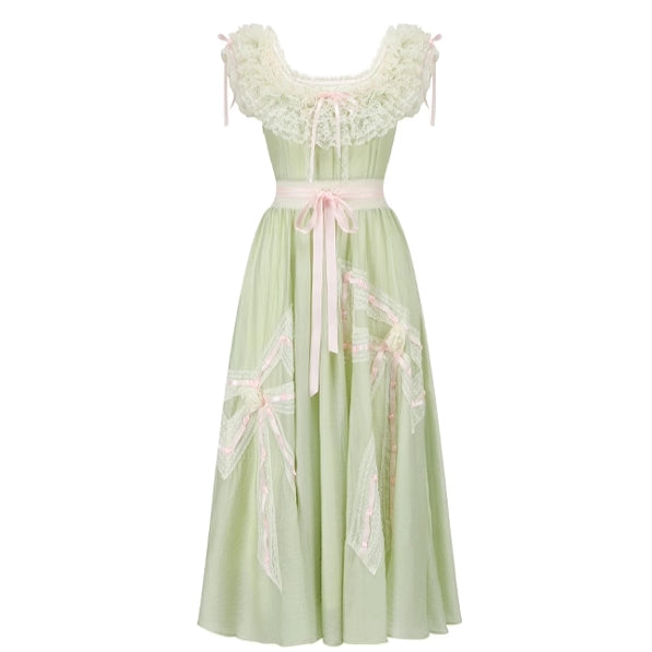 Green Kite Off-Shoulder Lace Fairy Dress