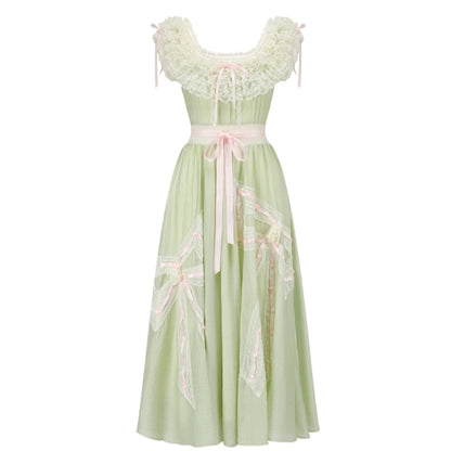 Green Kite Off-Shoulder Lace Fairy Dress