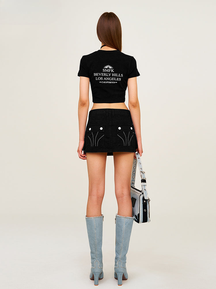 Straight - Shoulder Cropped Movie - Subtitle Short - Sleeve Tee