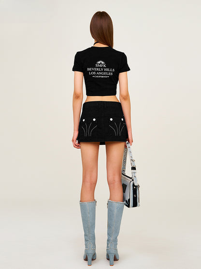 Straight - Shoulder Cropped Movie - Subtitle Short - Sleeve Tee