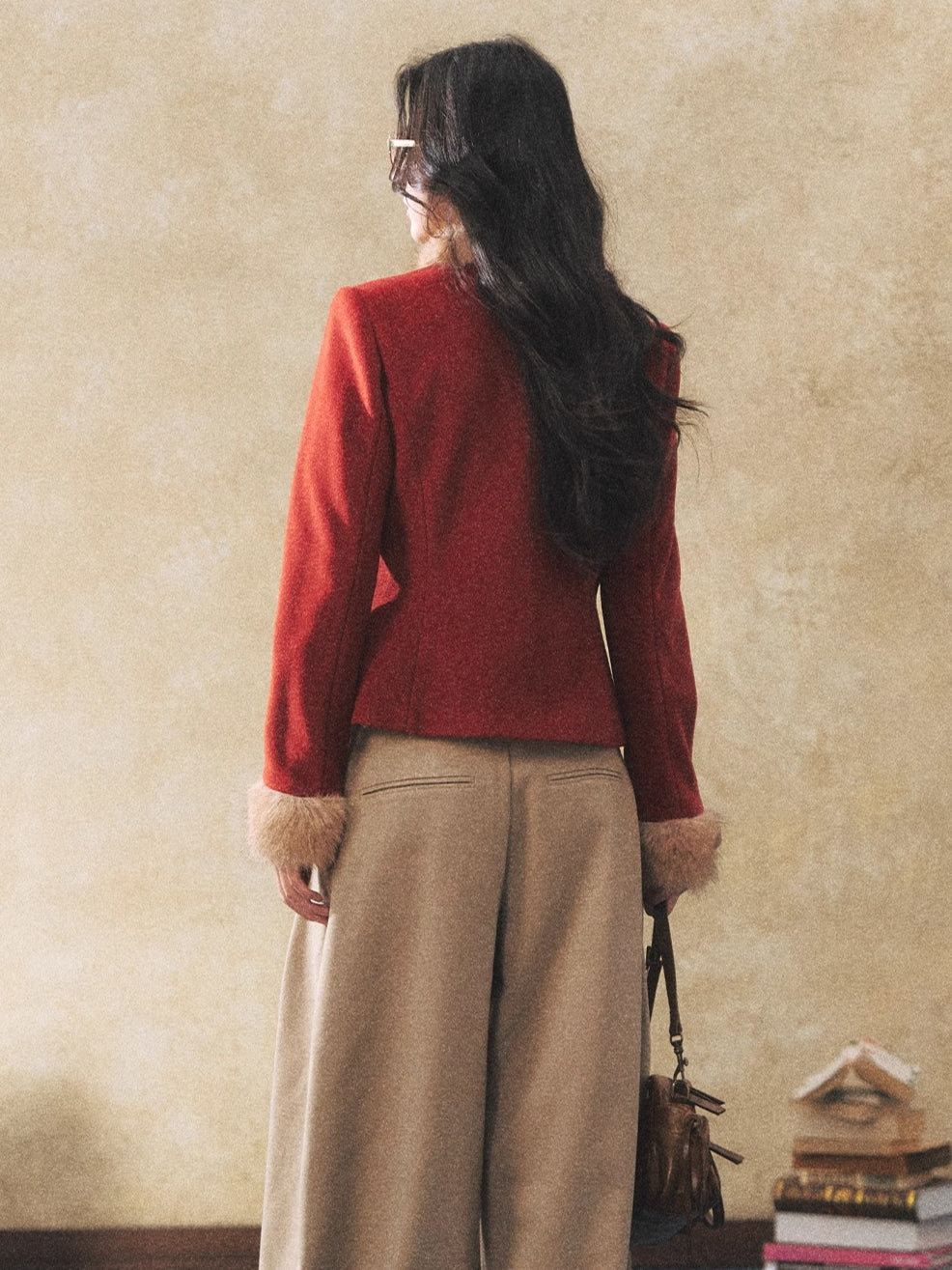 Two-Tone Tie-Detail Wool-Blend Jacket