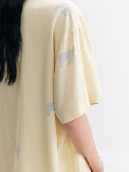 Yellow Elephant Pattern Viscose Pyjamas