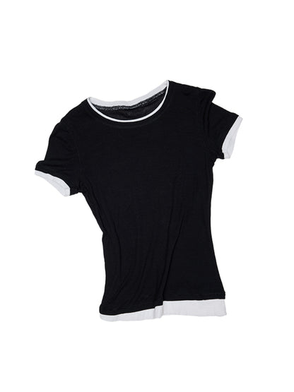 Fake Two-piece Color-Blocking Slightly Sheer T-Shirt