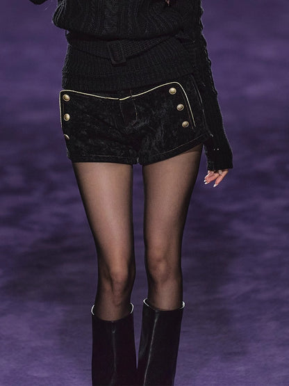 High-Density Corduroy Double-Breasted Slim Shorts