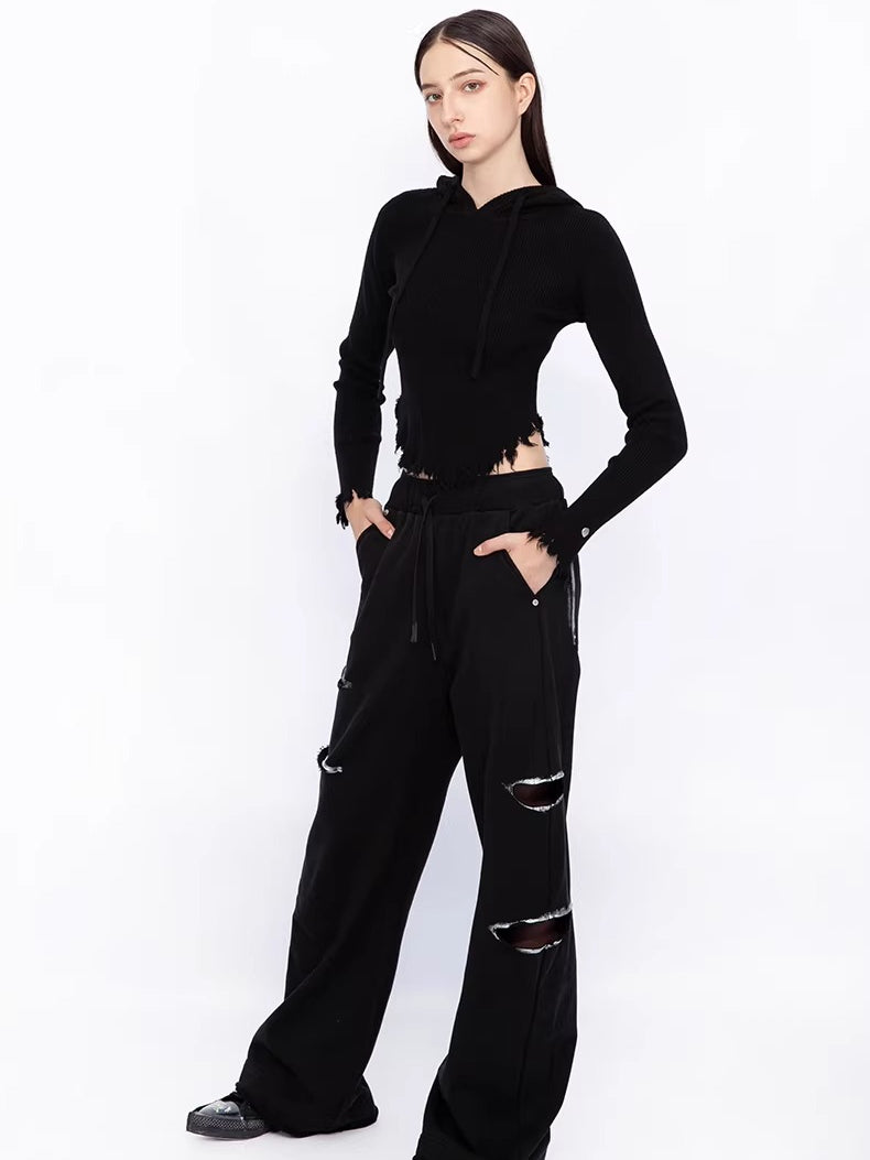 Color-Blocked Distressed Jogger Pants