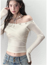 Wringkle Choker Slim Knitted Top - CHINASQUAD