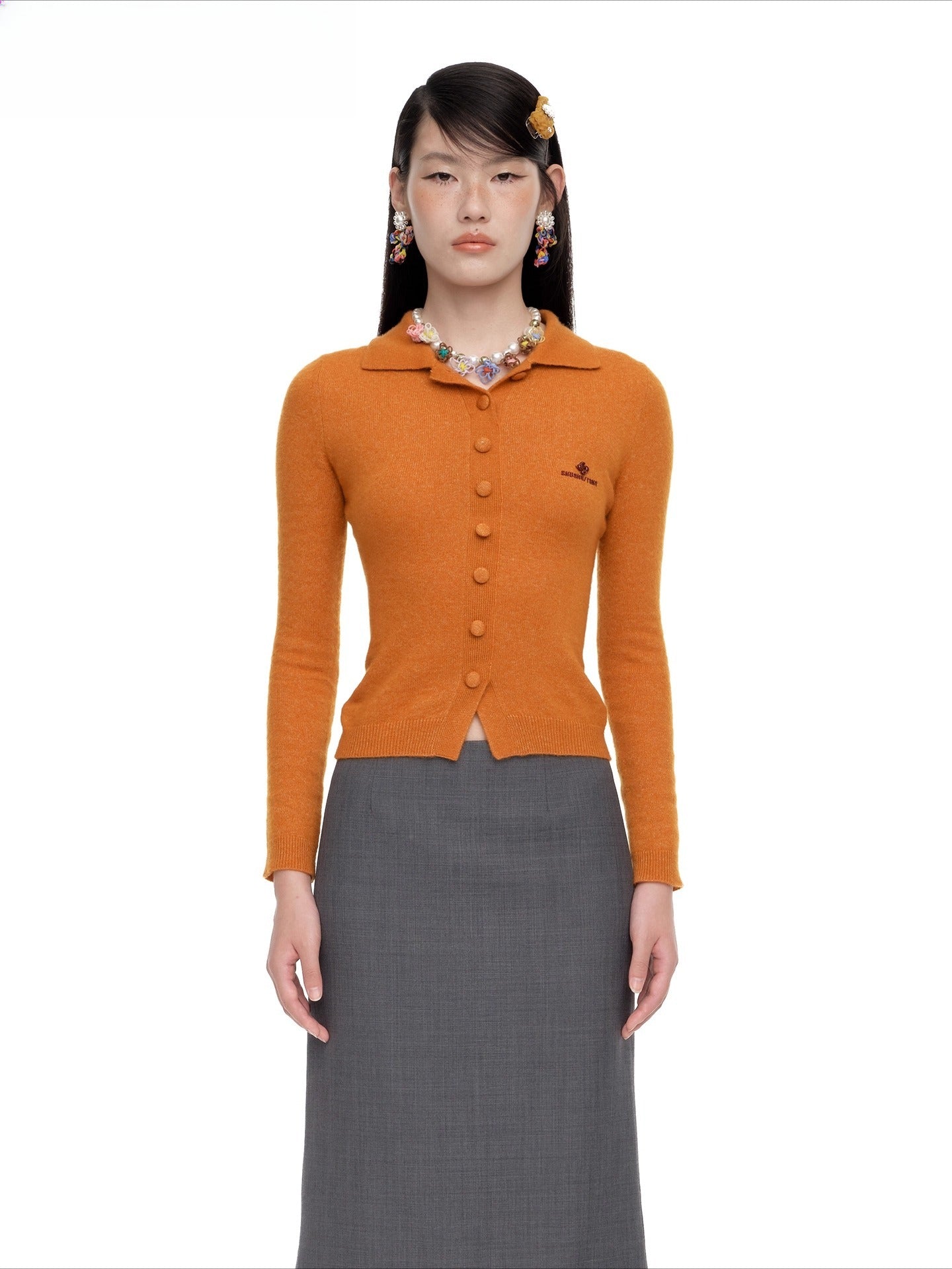 Collared Wool-Blend Fitted Knit Cardigan