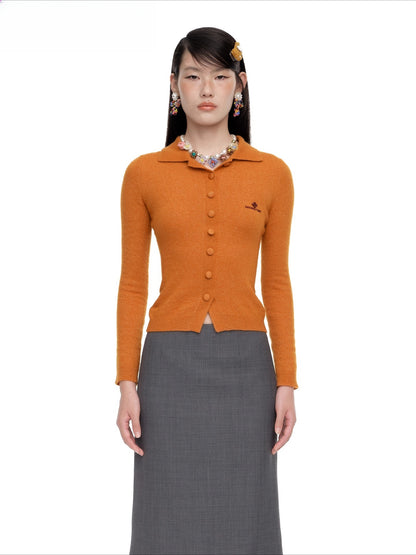 Collared Wool-Blend Fitted Knit Cardigan