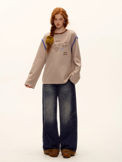 Striped Contrast Embroidered Shell T-Shirt