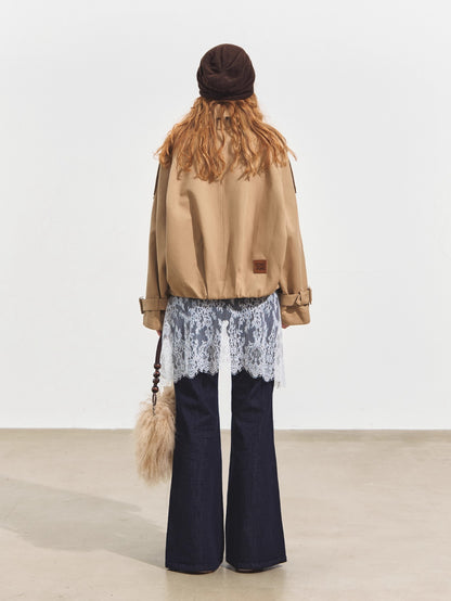 Stand Collar Double-Breasted Cropped Trench Coat