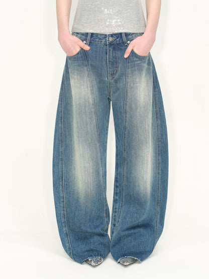 Wash Deconstructed Curved Denim Pants