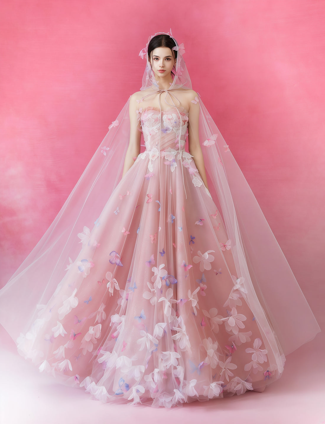 Petal Bloom Embellished Tulle Ball Gown