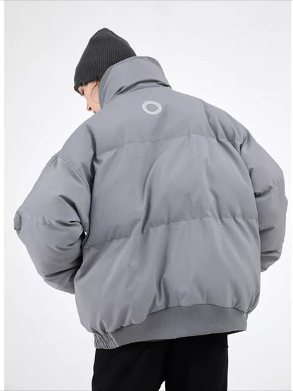 Textured Stripe-Panel Oversized Winter Puffer Jacket