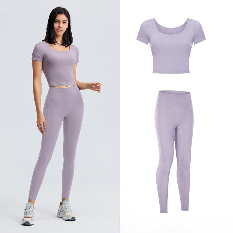 Square-neck Padded Yoga Fitness Top &amp; Seamless Yoga Pants Set