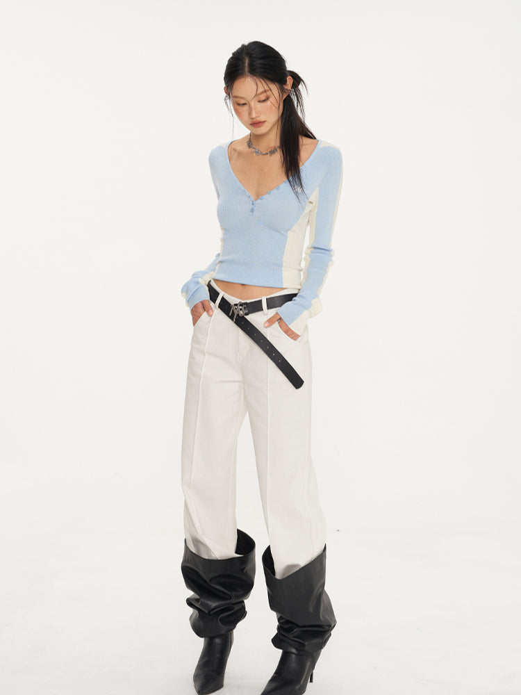 Parallel Line Straight-Leg V-Waist Pants