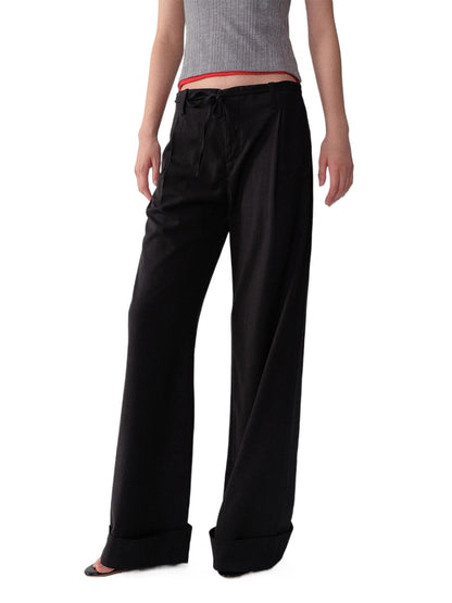Black-Red Striped Cuffed Suit Wide-Leg Pants
