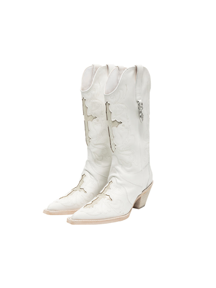 Cowhide Embroidered Mid-Cylinder Western Rider Boots