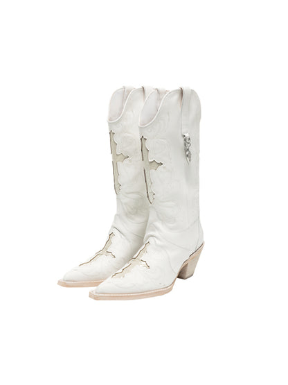 Cowhide Embroidered Mid-Cylinder Western Rider Boots - CHINASQUAD
