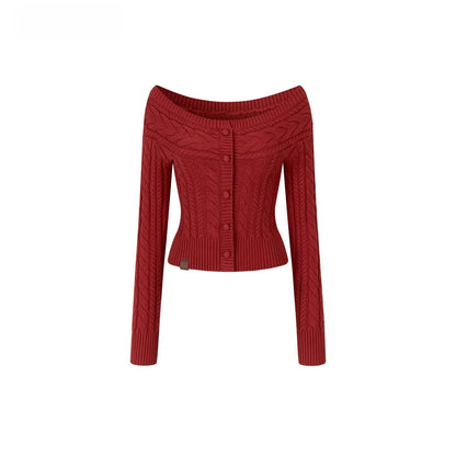 Off-Shoulder Cable Knit Cardigan