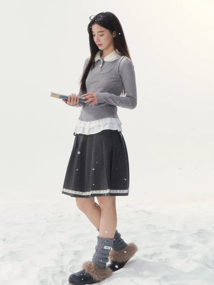 Faux Layered Knit Long Sleeve T-Shirt