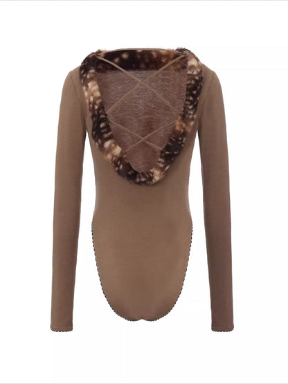 Faux Fur-Panelled Knit Bodysuit