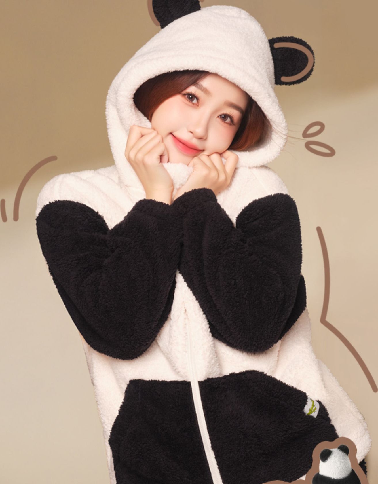 Panda Pattern Coral Fleece Couple Winter Pajama Set